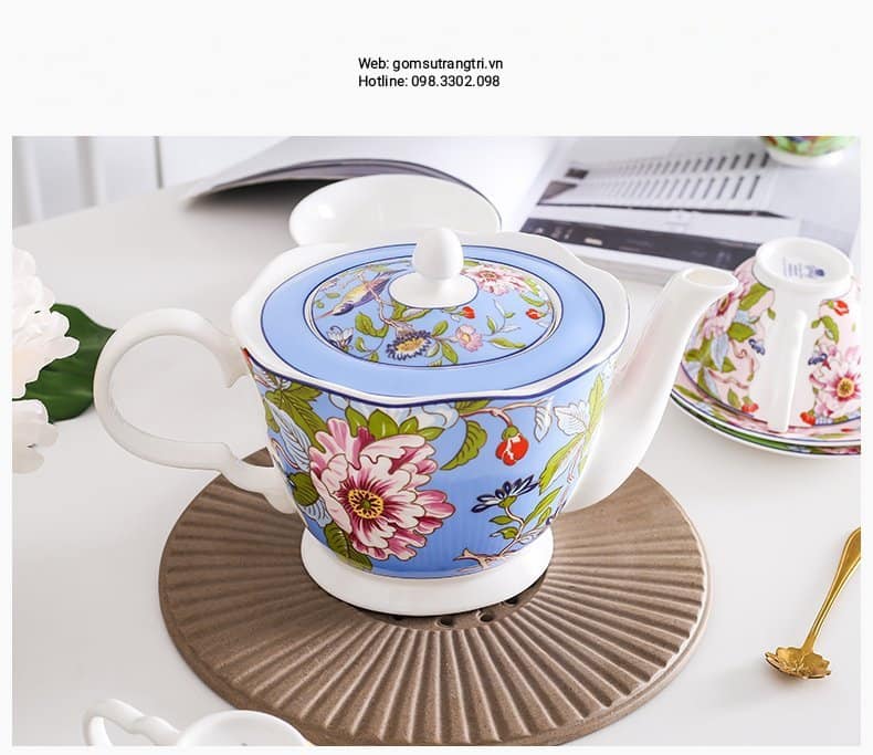BỘ TÁCH TRÀ CHIM HOA 4 MÀU CAO CẤP